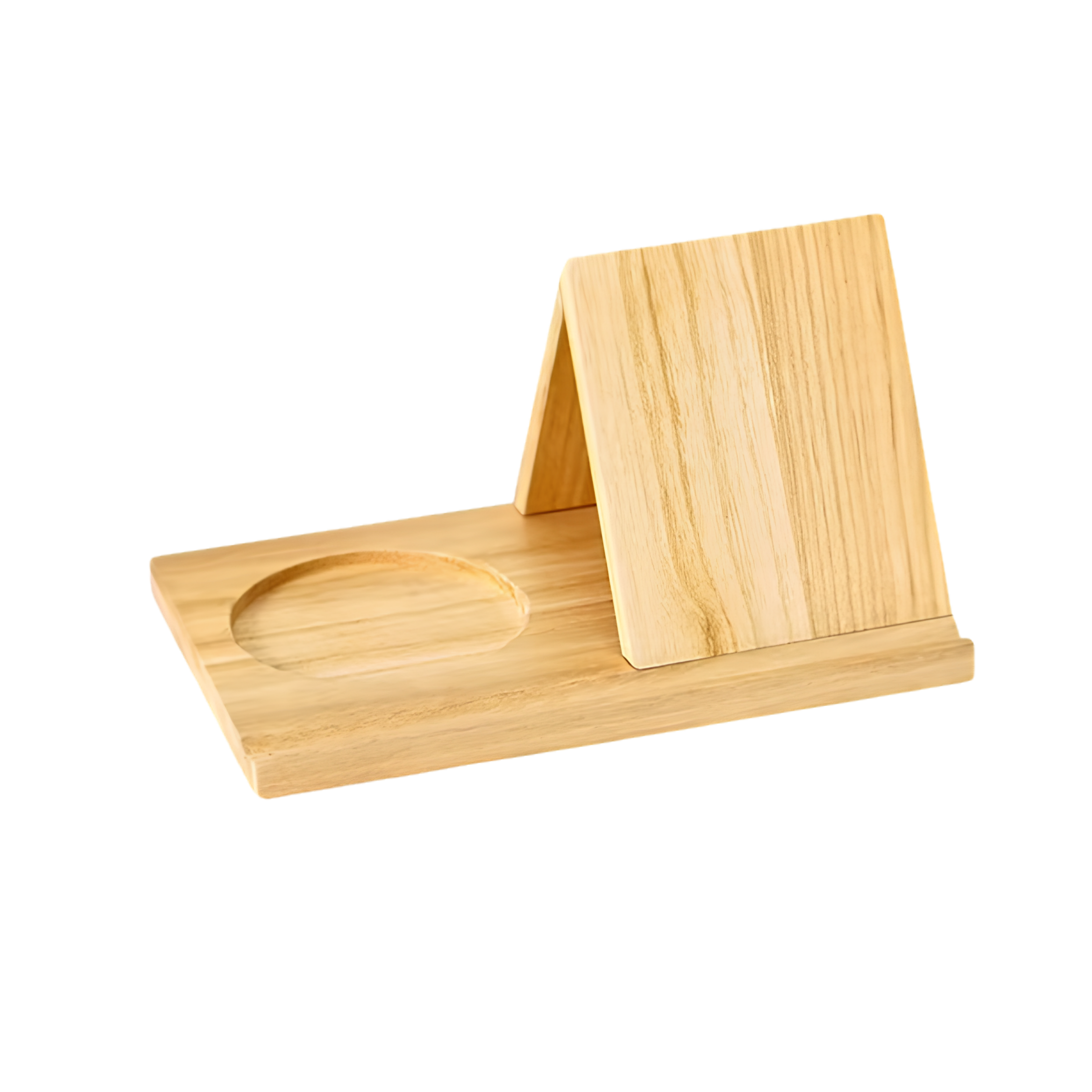 Soporte de madera para libros con posavasos, creado para amantes de la lectura