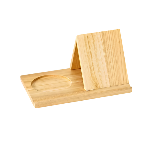 Soporte de madera para libros con posavasos, creado para amantes de la lectura